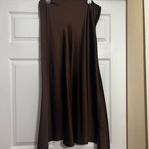 Women's Brown Satin A-Line Skirt